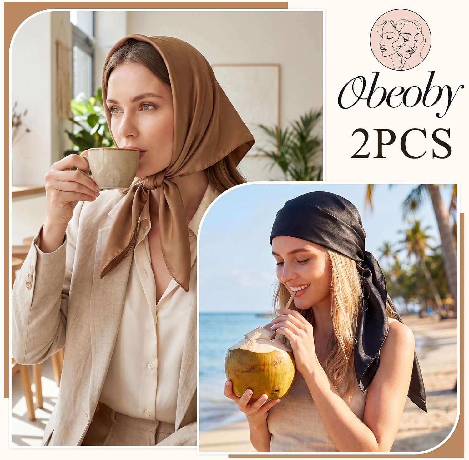 obeoby Head Scarf for Women Like Silk Scarf, 35” Large Square Hair Scarf