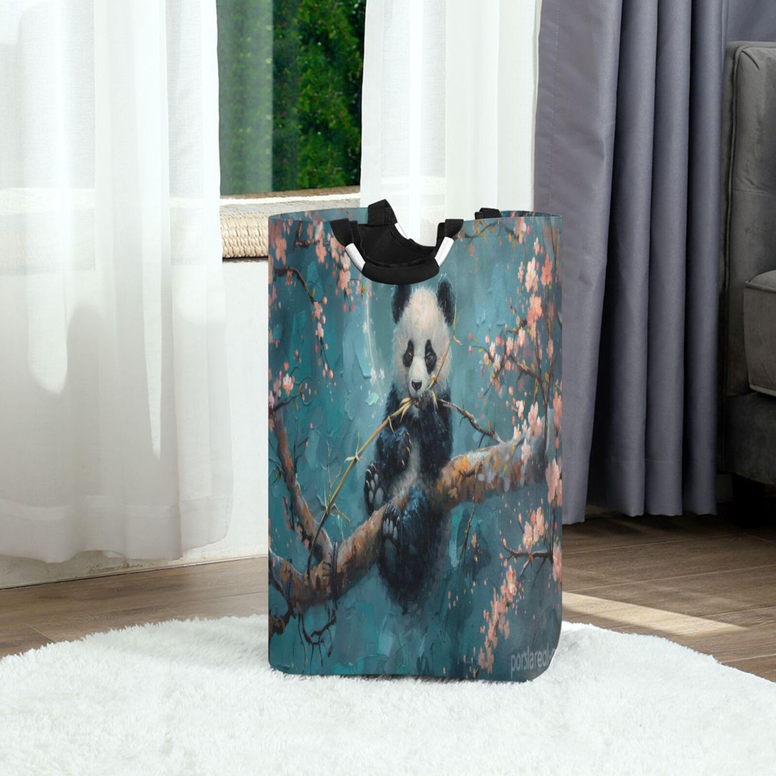 Jihqo Laundry Hamper Basket under Moonlight Panda Collapsible Nursery Storage Bin Waterproof Clothing Baskets for Home Bedroom Bathroom Washing Room