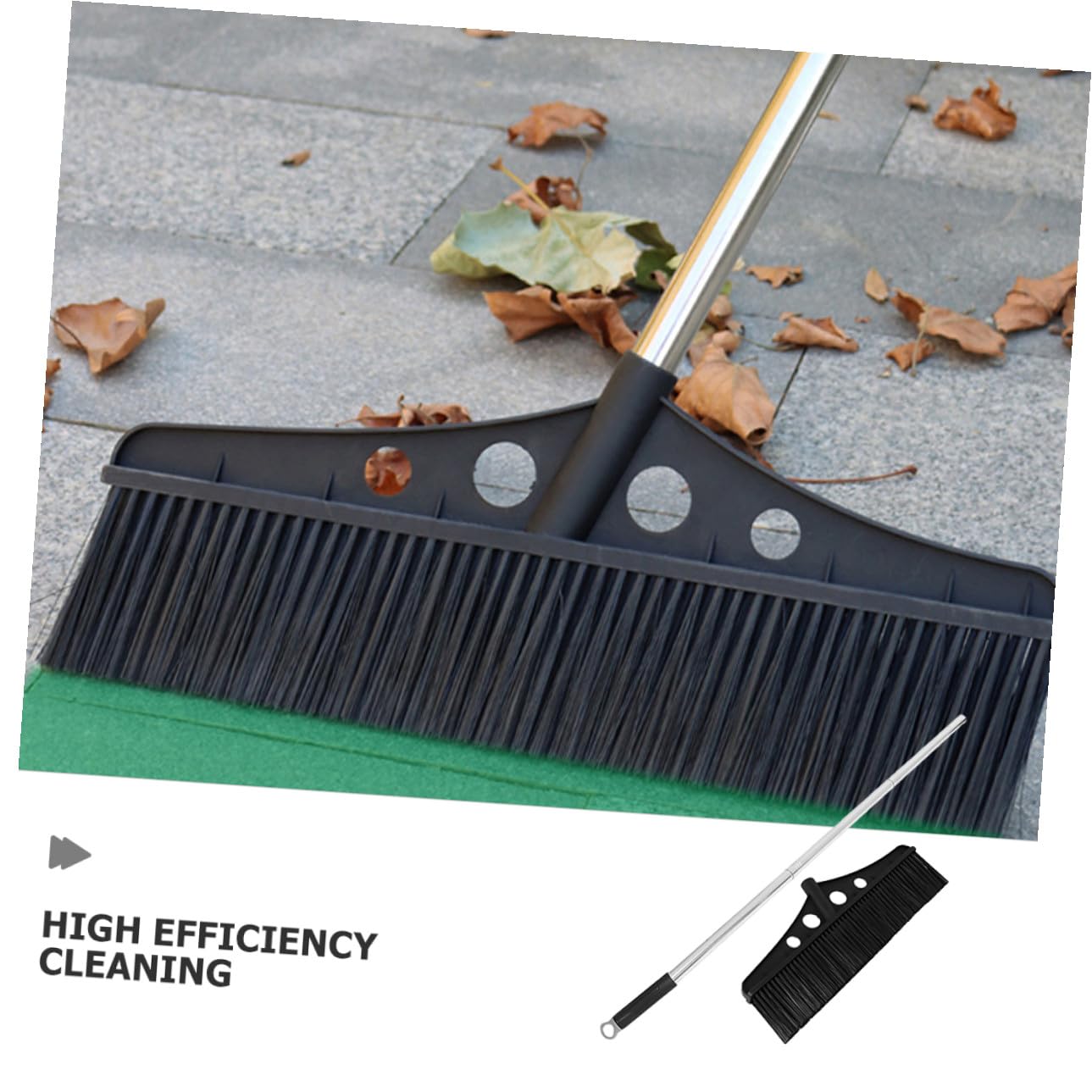 Scopa da Giardino Larga e Resistente con Manico Ergonomico e Impugnatura Comoda, Scopa Spazzatrice Nera in Acciaio Inossidabile e Nylon, per Esterni e Deck