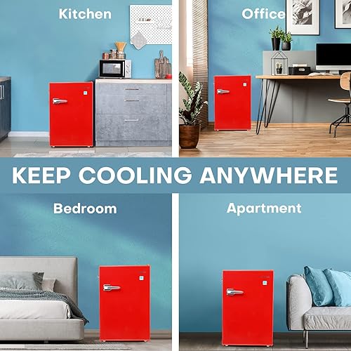 Miniatura 7 de Upstreman CR-25 - Refrigerador compacto retro de 2.5 pies cúbicos, mini refrigerador con congelador, termostato ajustable, abrebotellas lateral,