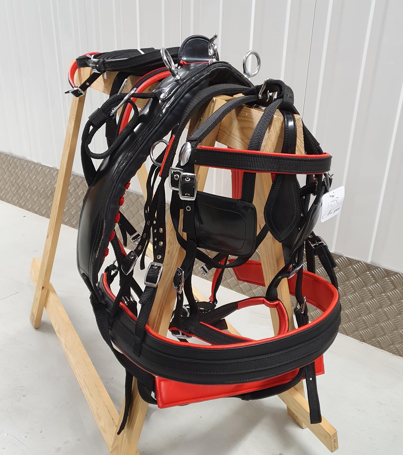 Harnais en nylon pour chariot de conduite de cheval Noir/rouge