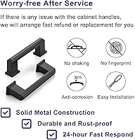 Vista 7 de Paquete de 10 tiradores para gabinete con agujero central de 3-3/4 pulgadas (96mm), tiradores de gabinete negro mate, manijas de cocina negras