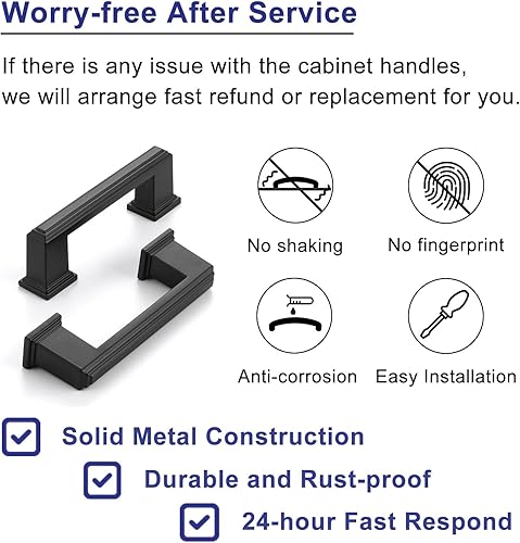 Miniatura 3 de Paquete de 10 tiradores de gabinete de 3-34 pulgadas, tiradores negros mate para gabinetes, accesorios de cocina negros para gabinetes, cajones