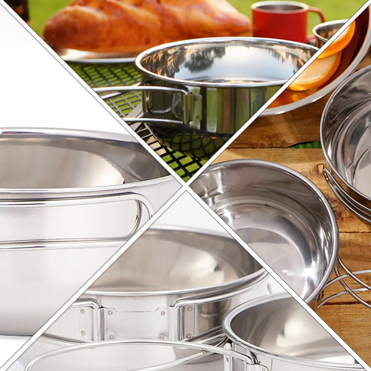 Stainless Steel Foldable Camping Bowls with Smooth Edges and Storage Bag Sturdy Outdoor Hiking Bowl for Travel and Picnic for Easy Carry