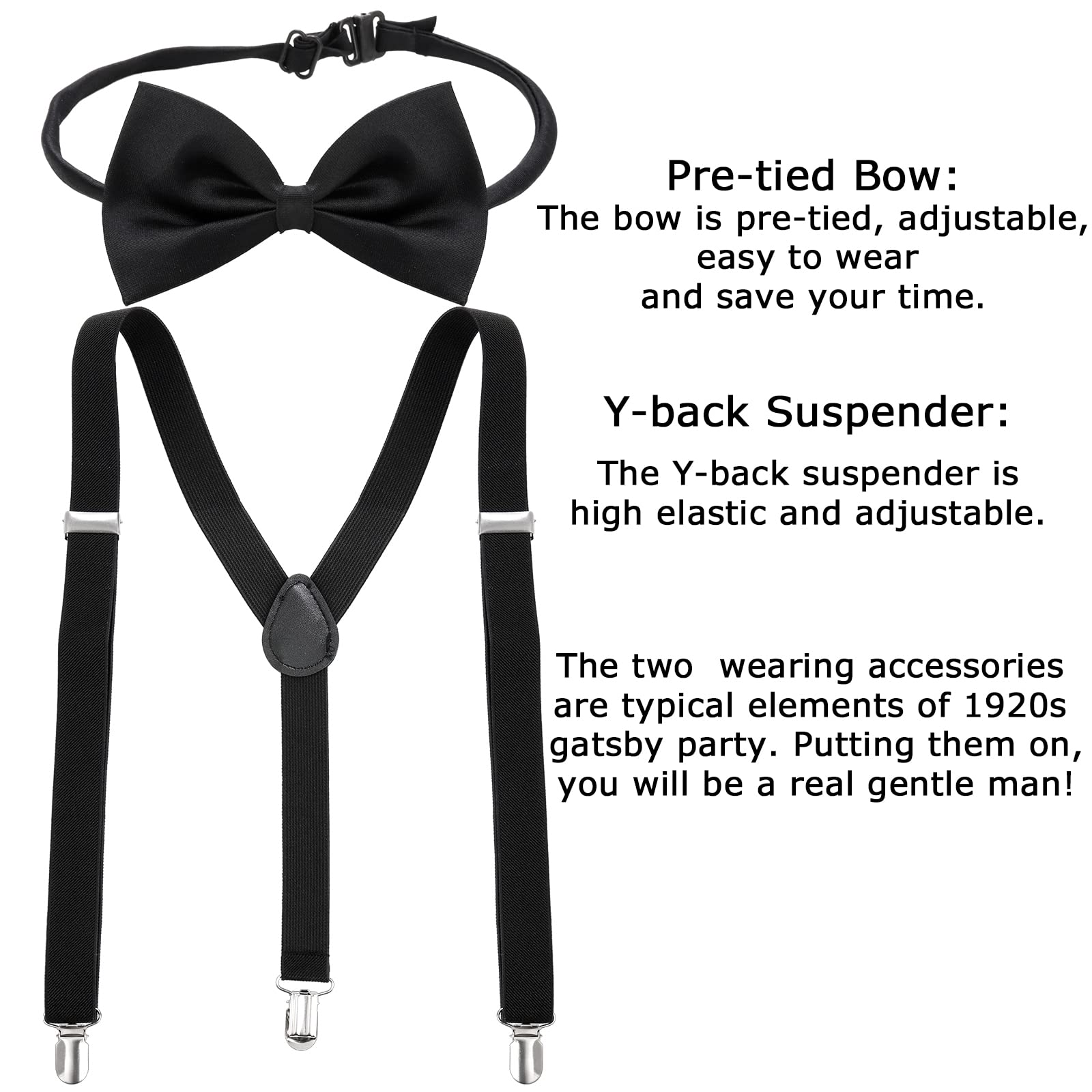 Coloch 1920s Mens Gatsby Gangster Accessories Set, 6 Pcs 1920s Great Gatsby Party Costume Men’s Roaring 20s Set, Hat - Image 4
