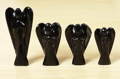 Miniatura 5 de REIKIERA By Conchshell Figuritas talladas a mano de cristal de guardián de obsidiana negra, ángel, curación de reiki, estatua con caja de regalo,