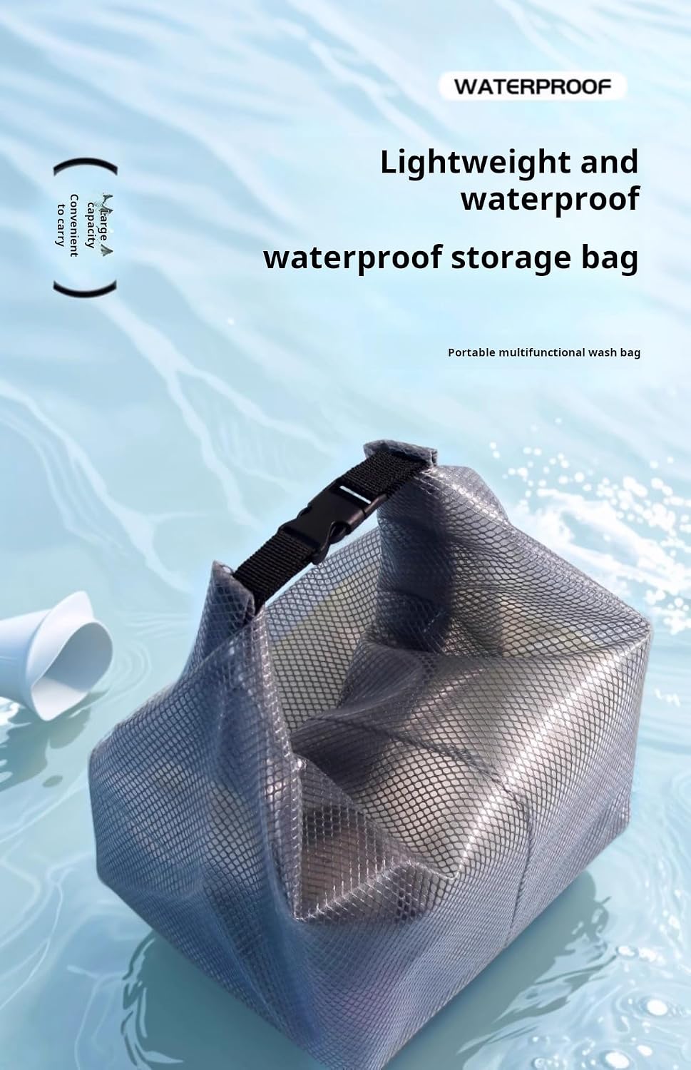 2 Pack Waterproof Drawstring Storage Bag, Wet Dry Gym Bag for Clothes, Swim & Travel Organizer Tote, Lightweight Large Capacity Storage Bags (White Small + Grey Large)