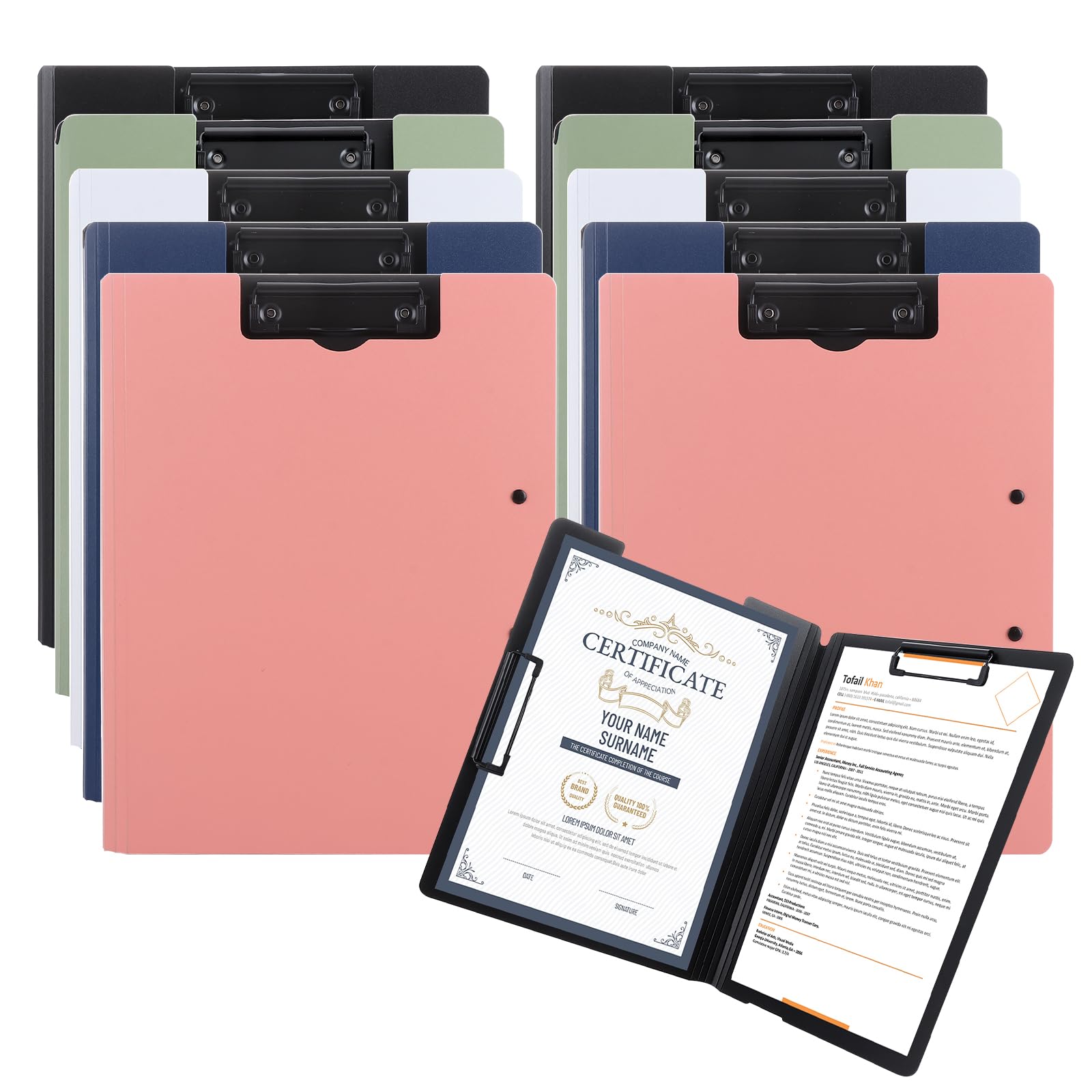 DAJAVE 10 Pcs Clipboard A4 with Double Clips, Clip Boards A4 Clipboard Folder Folding Plastic Clipboards with Cover Clip Board for Business, Office, School - 5 Colors