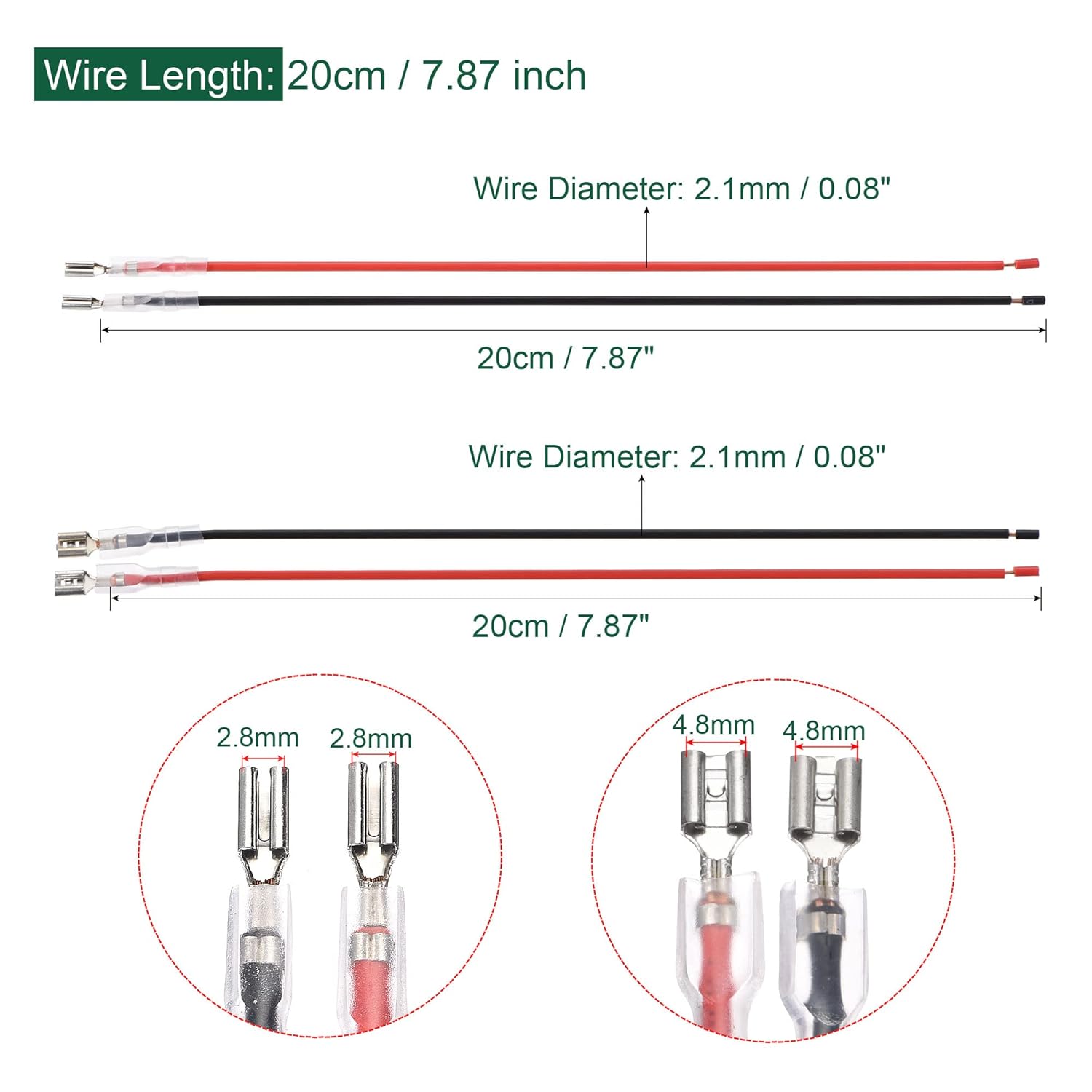 Generic Female Spade Crimp Terminal 2.8mm 4.8mm with Insulating Sleeve 20cm 20 AWG Wire Red Black Assortment Kit for Lamp Switch, Set of 5