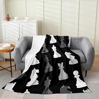 Feelyou International Chess Board Bed Blanket 50" x60 Kids All Season | Game Sofa Couch Checkerboard Lovers Throw Blanket Flannel Fleece Blanket Plush Black White Grey