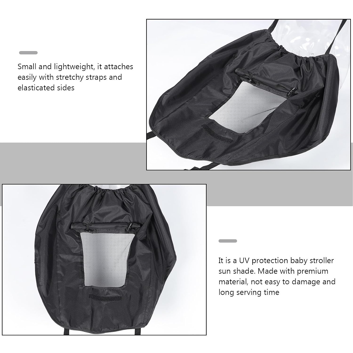 Stroller Sunshade Cover Black, Waterproof Sun Protection Canopy for Outdoor Use, Universal Stroller Rain and UV Shield Accessory