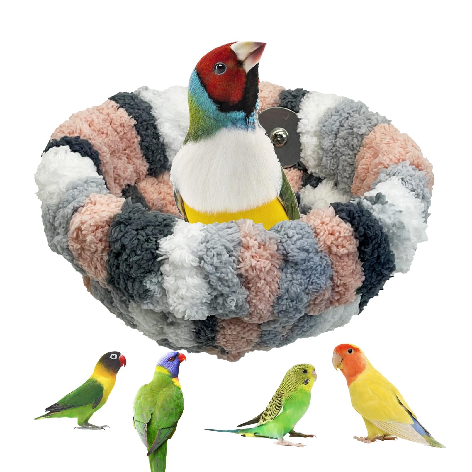 KASTWAVE Winter Warm Bird Nest House, Bird Bed Fluffy Bird Sleeping Bed Parrot Nest Hammock Bird Shed Hut House Plush Snuggle Bird Hammock for Parakeets Cockatiels Conures Lovebirds (Pink)