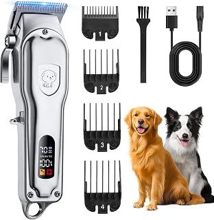 YAZEKY Maquina Cortar pelo Perros Profesional, Cortapelos Perros y Gatos Silenciar, Cortapelos para Mascotas con 4 Cabezales de Corte y Potente Motor para Cuerpo Rostro Orejas Patas y Otras Partes