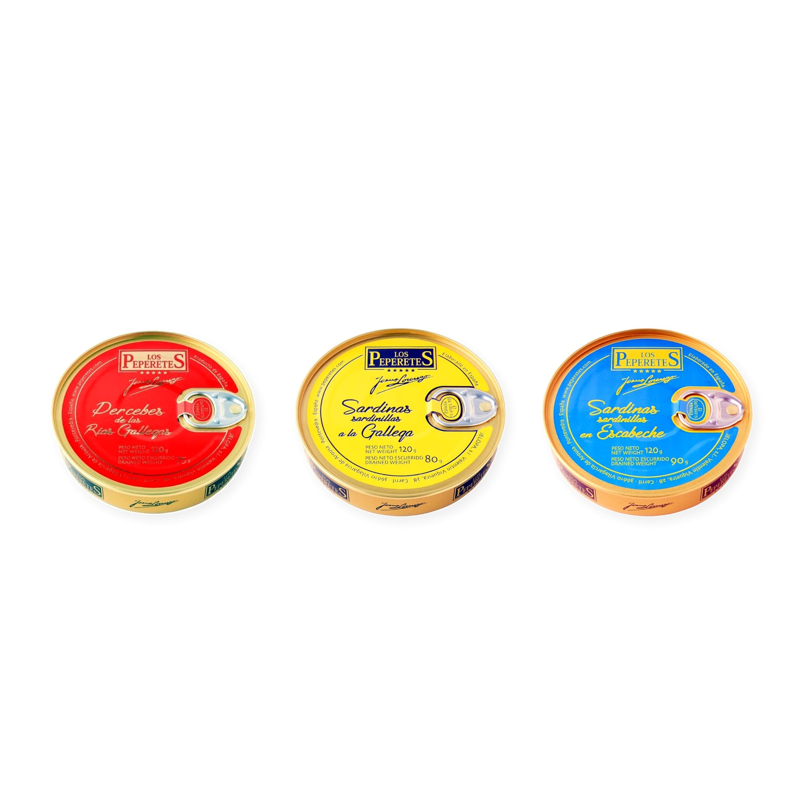 los peperetes conservas Percebes Rías Gallegas, Sardinillas Gallega y Sardinillas Escabeche pack 3 latas