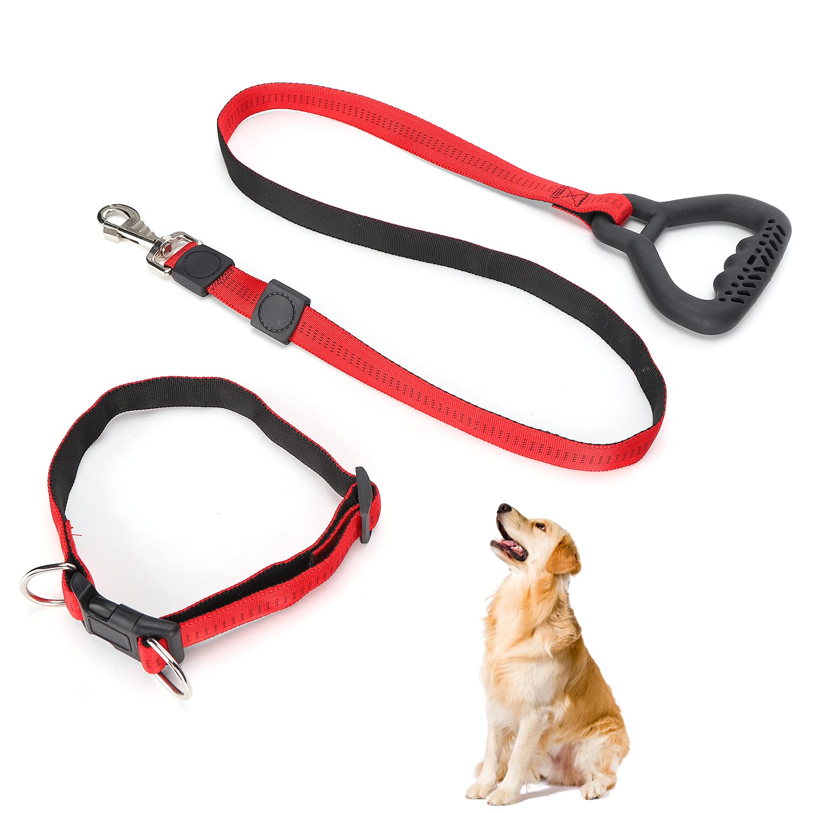 Collar con Correa para Perros de Alta Resistencia, Mango cómodo para Todos los tamaños de Razas (Roja)