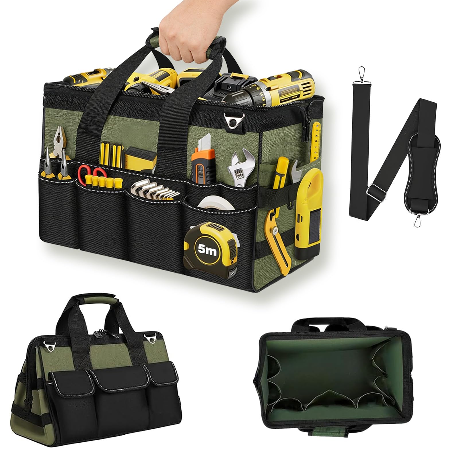 Bolsa de herramientas profesional con 21 compartimentos, 40 x 20 x 24 cm, bolsa de herramientas de jardín, bolsa de almacenamiento para mecánicos, electricistas, carpinteros