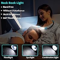 Vista 2 de LUXJET Luz de lectura de cuello y luz de libro para leer en la cama, manos libres, 6 niveles de brillo, brazos flexibles de 360°, recargable de 80