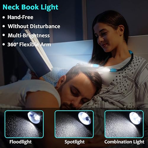 Miniatura 2 de LUXJET Luz de lectura de cuello y luz de libro para leer en la cama, manos libres, 6 niveles de brillo, brazos flexibles de 360, recargable de 80