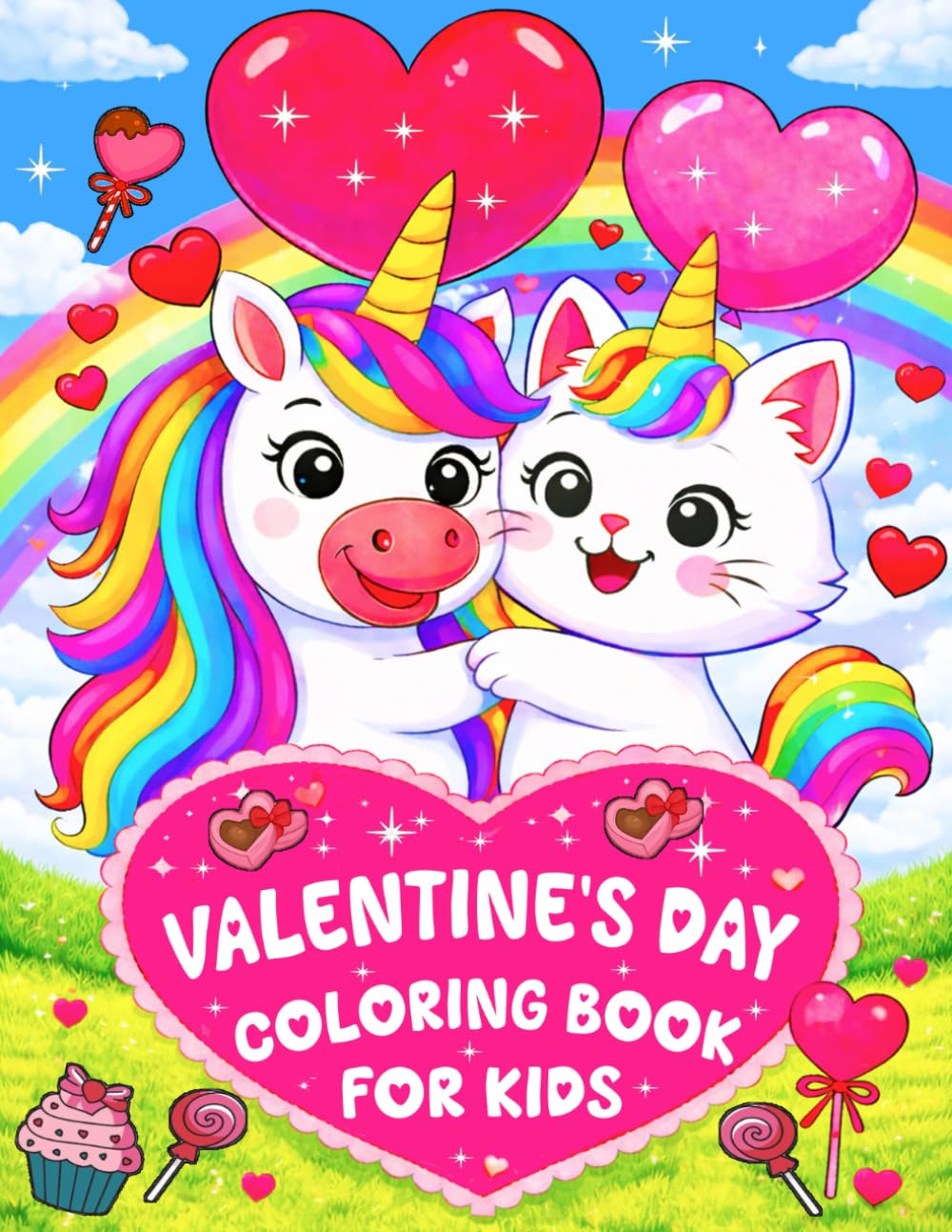 Valentine's Day Coloring Book For Kids: 50 Big and Easy to Color with Lovable Animals, Hearts, Cherubs, Sweets and More Designs For Kids Ages 2-8 | Cute Valentine's Day Gifts For Kids