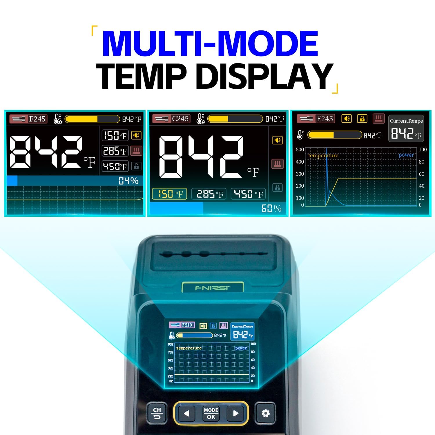 FNIRSI DWS-200 200W Digitale Lötstation Set mit 9 Lötspitzen (F210*3 & F245*6) sowie 2 Lötspitzenhaltern, Temperaturanzeige & Temperaturkurvenmodus, 3 Temperaturspeichermodi, 2,8-Zoll-TFT-HD-Display.