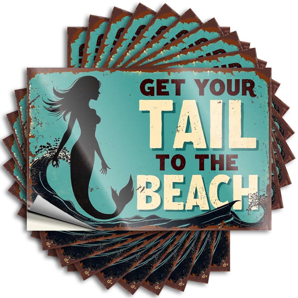 Fzfn Colour Lettering Sticker Teenage Easy Apply | Mermaid Silhouette With Text Get Your Tail To The Beach. Inspirational Bumper Peel And Stick(8X12cm)