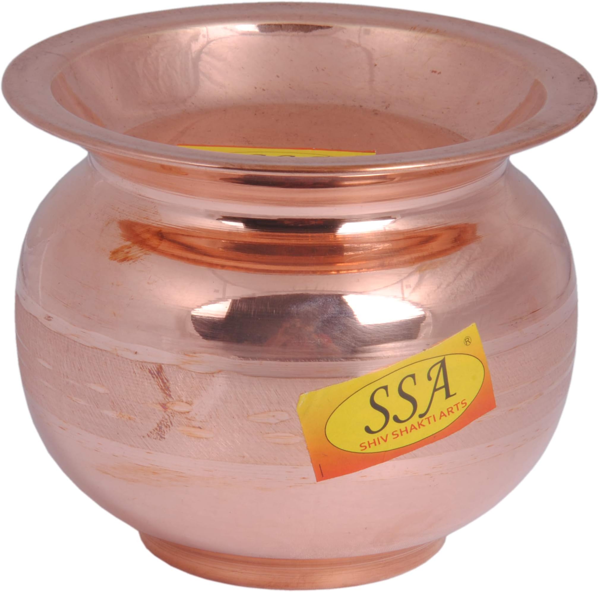SHIV SHAKTI ARTS® Handmade Pure Copper Kalash/Lota Silver Touch Design With Lid Volume=500 ML Each For diwali, Pooja, Festival-Home Decoration::Set Of 1