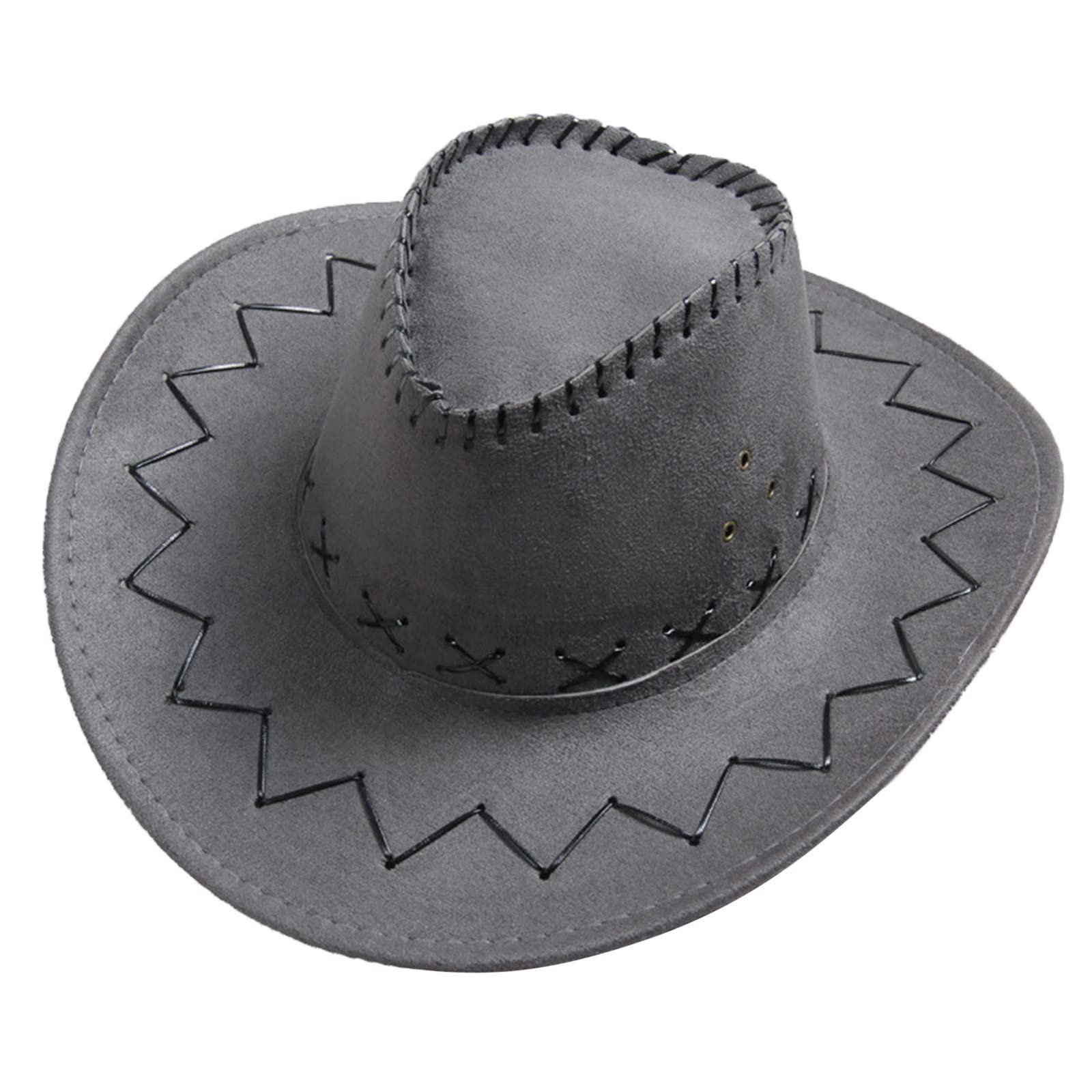 Generic Sombrero de vaquero occidental de verano para mujer y hombre, con ala ancha, sombrero de vaquero y diadema
