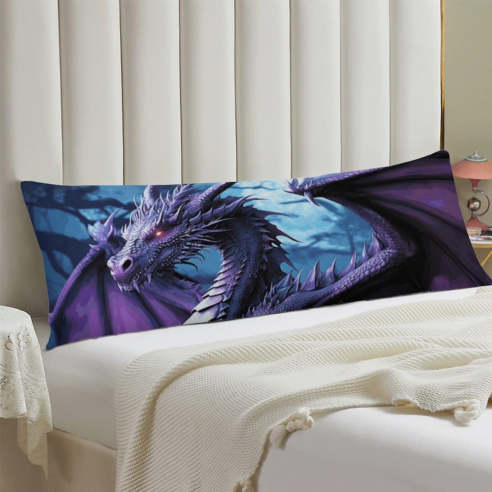 Body Pillow Cover 20x54 Long Pillow Case with Invisible Zipper Breathable Microfiber Purple Dragon Moon Pillowcase Soft Cozy Protector for Bedroom Couch Sofa Bed Home Decor All Seasons