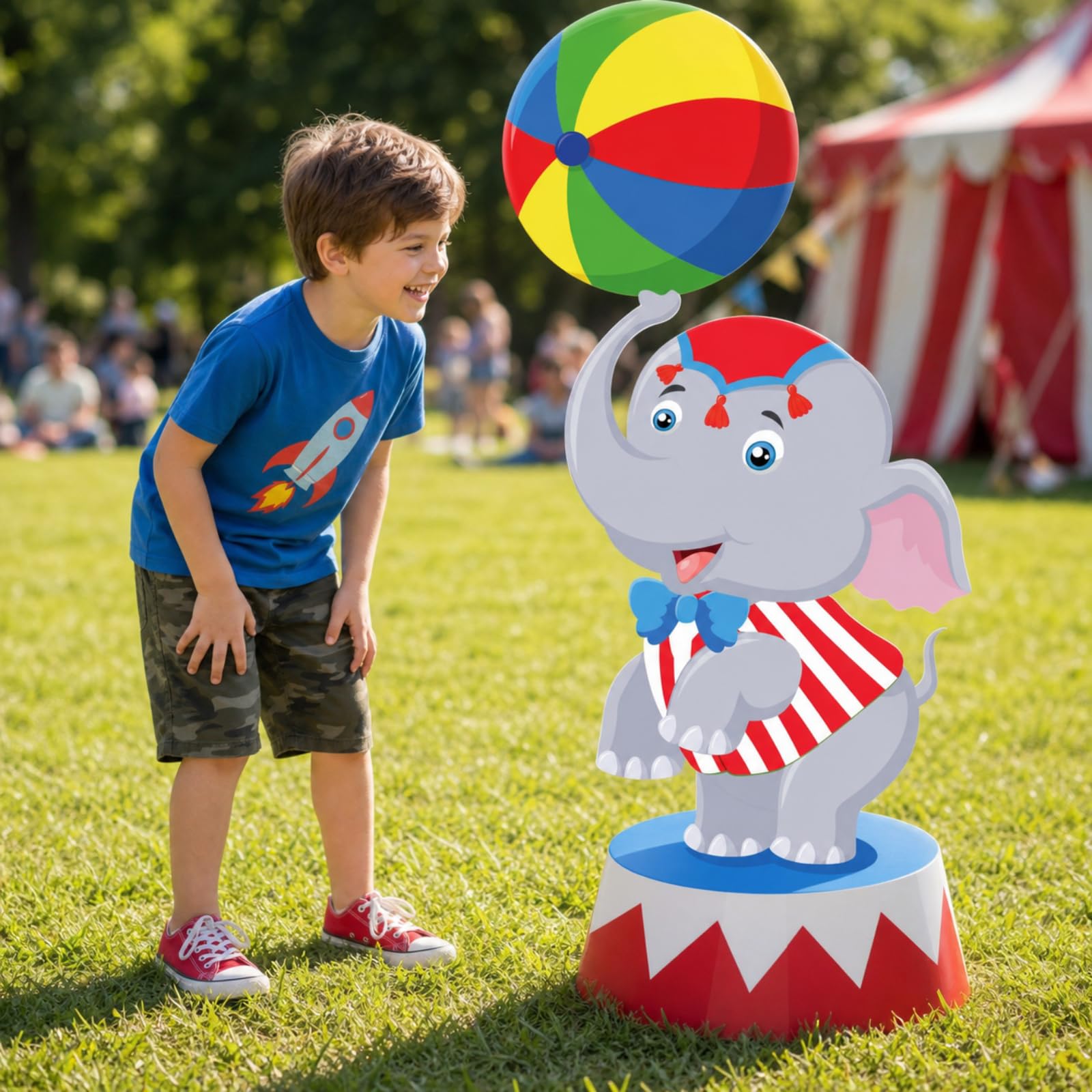 Qunclay 4ft Circus Elephant Cardboard Cutout Carnival Party Decoration Life Size Elephant Photo Booth Prop Stand up Display Backdrop Decor for Carnival Birthday Party Supplies