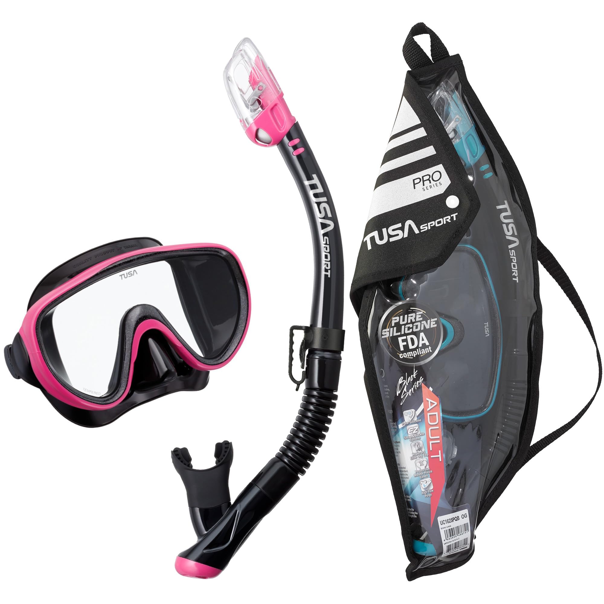TUSA Sport Adult Serene Mask and Dry Snorkel Combo with Reusable Travel Bag