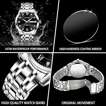 Taxau Armbanduhr Herren Chronograph Analogue Quartz Uhr Herren Edelstahl Wasserdicht Leuchtende Klassische Luxus Business Herrenuhren Geschenke für Männer