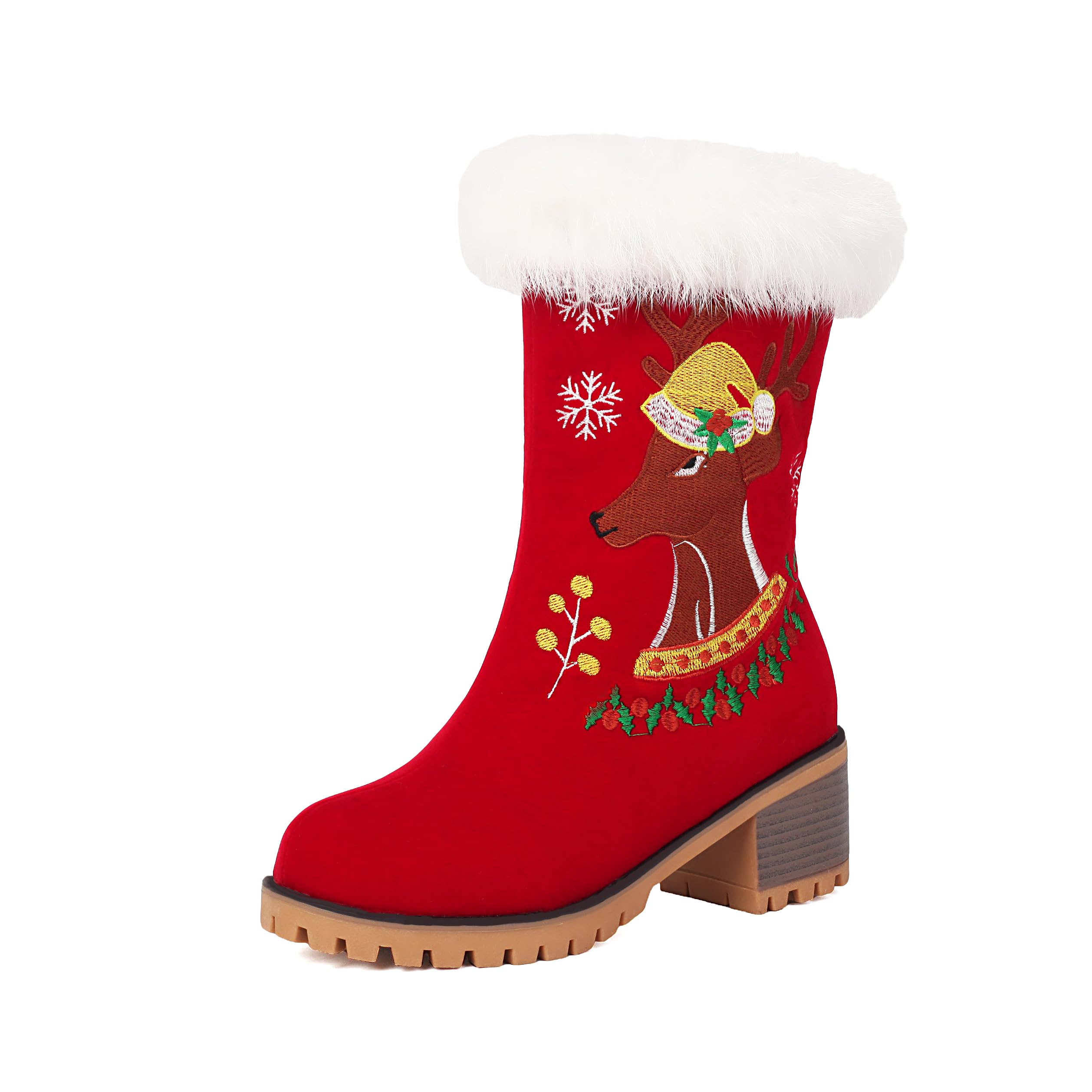 Sweet Furry Christmas Ankle Boots Chunky Heel Snow Booties
