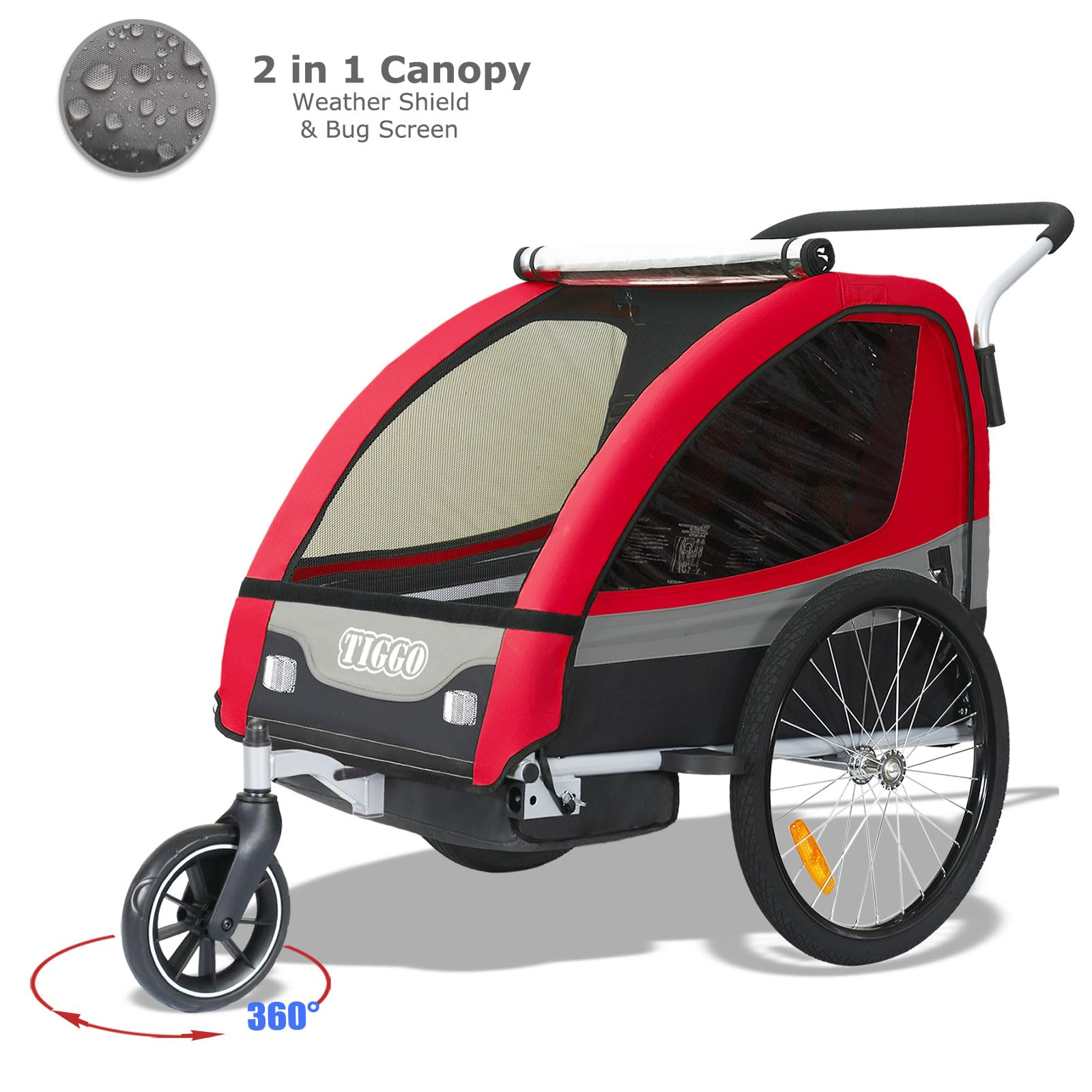 Convertible Jogger Remorque à Vélo 2 en 1, pour enfants - 502-01 Rouge/Noir
