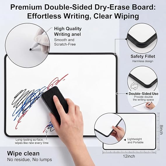 A4 Whiteboard, Mini Dry Erase White Board, Durable Portable White Boards for Students, Small Whiteboard for Home, Classroom, Office F6-MNBB