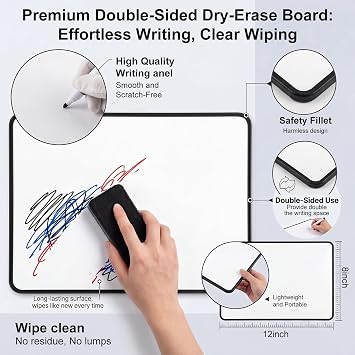 A4 Whiteboard, Mini Dry Erase White Board, Durable Portable White Boards for Students, Small Whiteboard for Home, Classroom, Office F6-MNBB