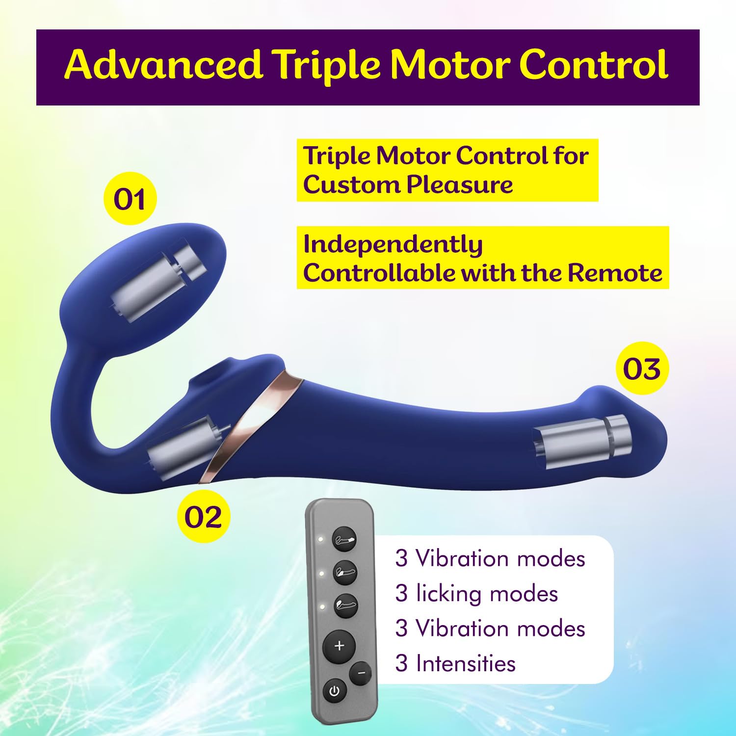 Strap-On-Me Strap-on Multi-Orgasmo Telecomandato 3 Motori – Tecnologia a Memoria di Forma – Tripla Stimolazione – Sex Toy Donna & Uomo in Silicone Morbido – Senza Imbrago, Impermeabile