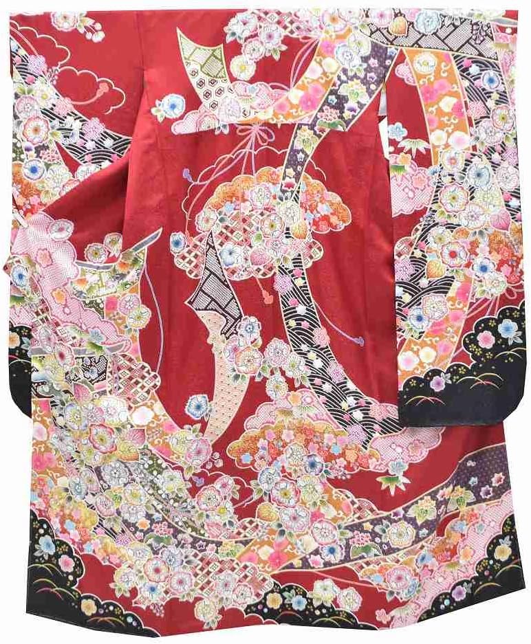 和装バック着物バック琉球紅型・琉球柄・流水柄（白）入学卒業結婚