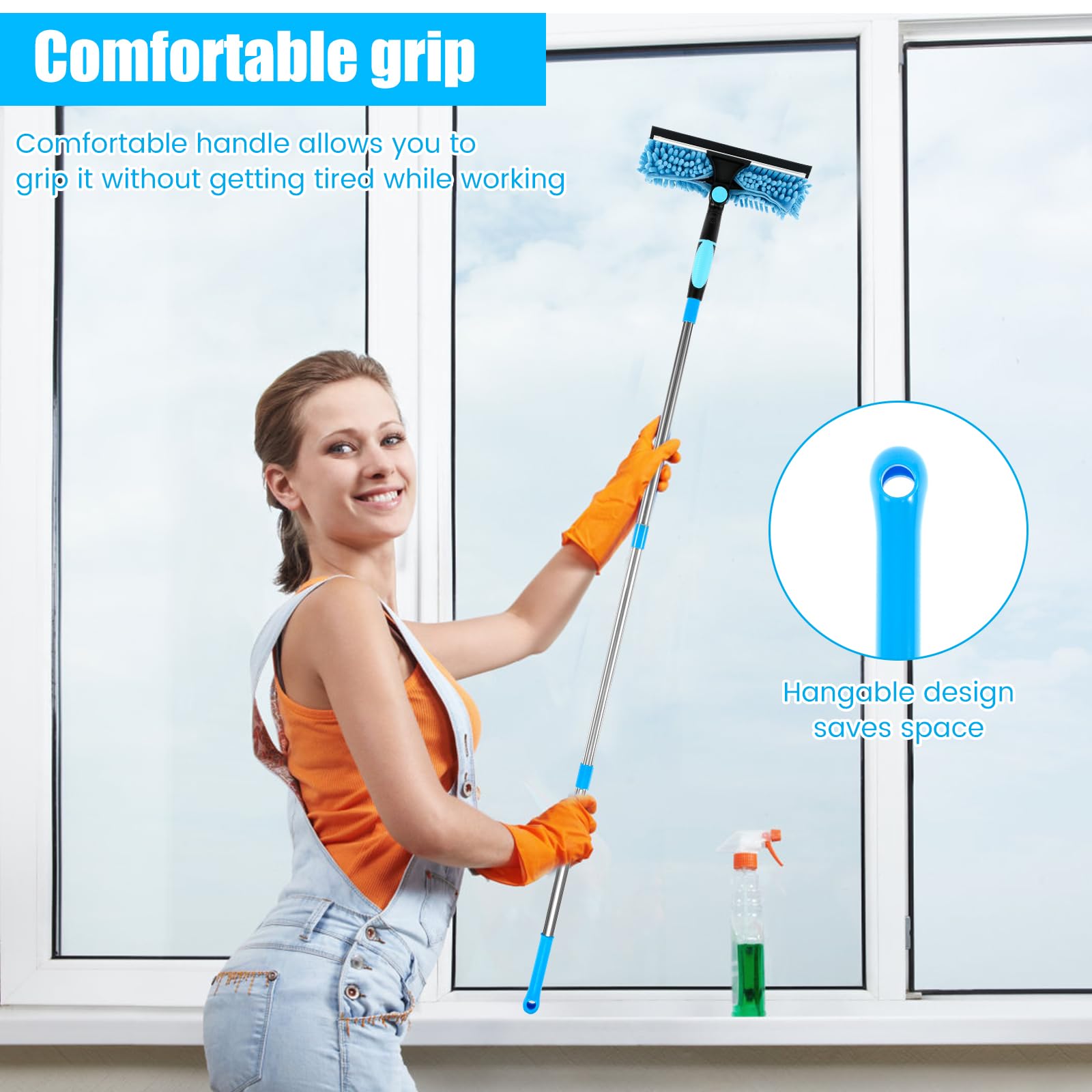 Leifheit Window & Frame Cleaner Tergivetro con copertura in microfibra, Lavafinestre con gomma