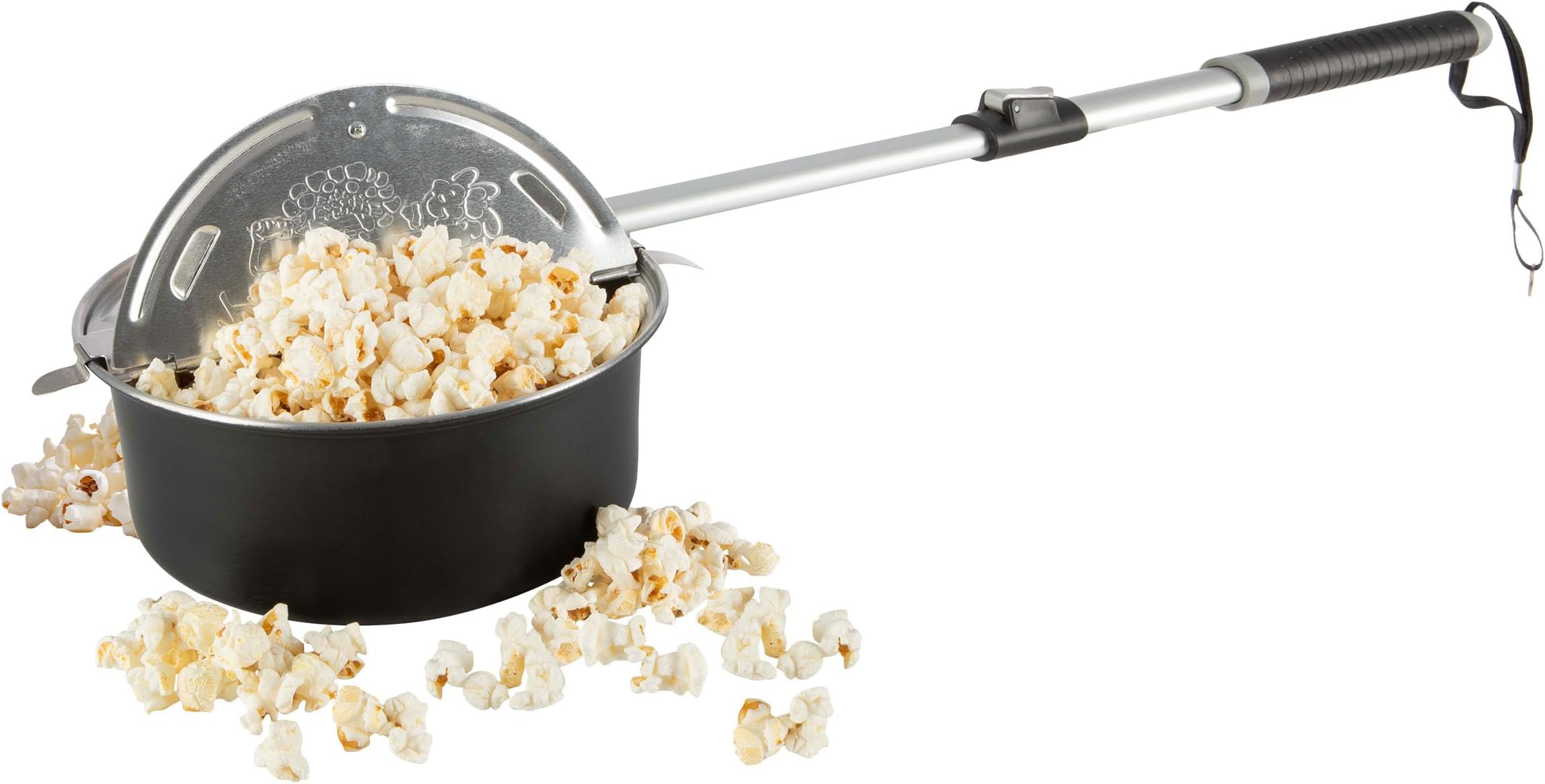 Campfire Popcorn Popper - Old Fashioned Popcorn Maker with Telescoping Handle - Camping Gear by Great Northern Popcorn (Black)