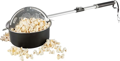 Great Northern Popcorn Popper - Máquina de palomitas de maíz a la antigua con mango telescópico - Equipo de camping (negro)