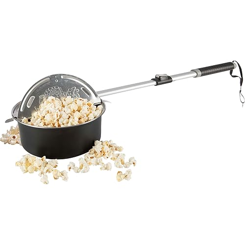 Campfire Popcorn Popper - Old Fashioned Popcorn Maker with Telescoping Handle - Camping Gear by Great Northern Popcorn (Black)