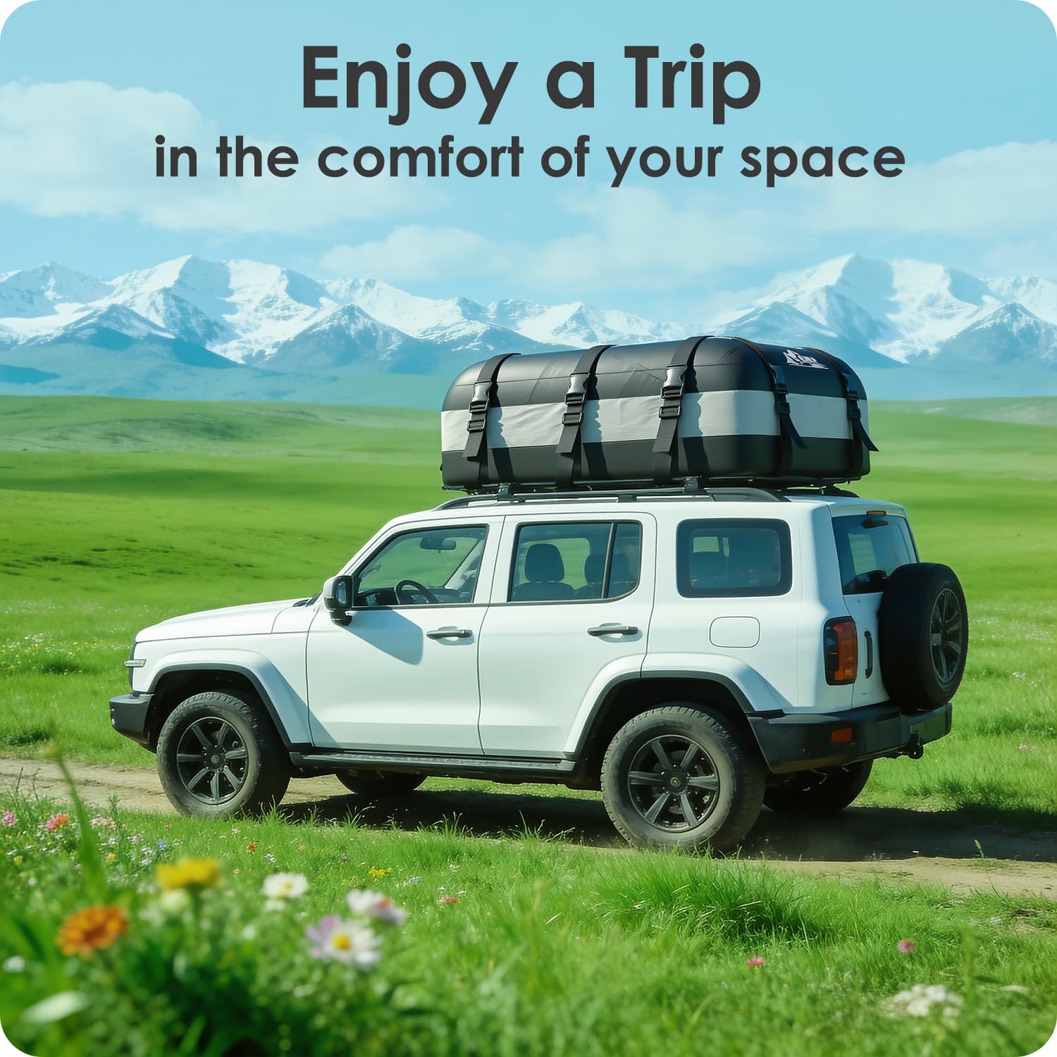 Car Rooftop Cargo Carrier Bag 20 Cubic Feet, 100% Waterproof Heavy Duty Car Roof Bag for All Vehicle with/Without Racks - Anti-Slip Mat, 6 Door Hooks, Storage Bags, 5CM Straps(Gray)