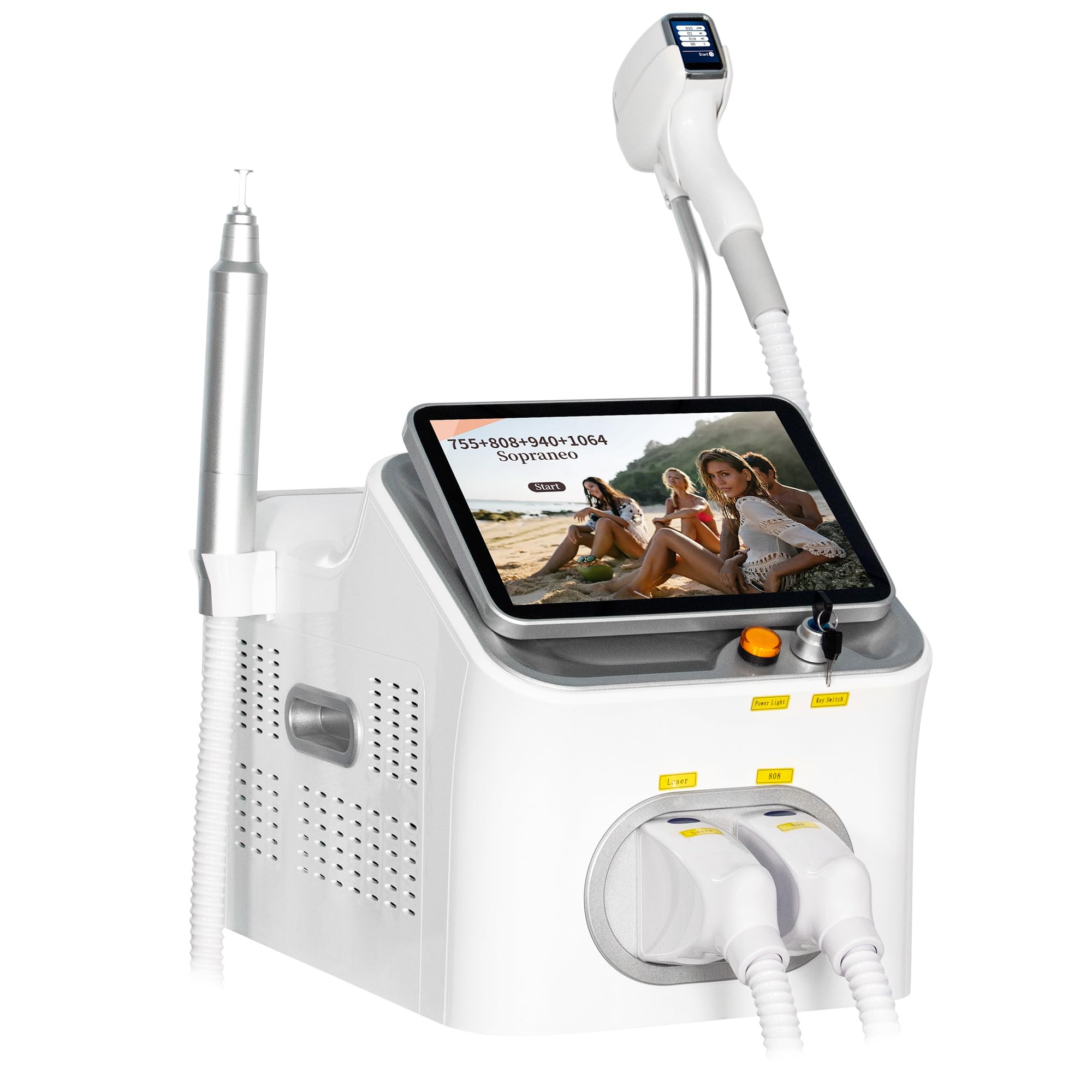 10Barre Epilazione laser 2 in 1 Rimozione tatuaggi con laser Pico Bianco | 755nm/808nm/940nm/1064nm Rimuovere i peli superflui da tutto il corpo Uso personale e commerciale