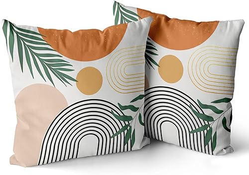 Juego de 2 fundas de almohada bohemias de 18 x 18 pulgadas, estilo bohemio de mediados de siglo, decoración de granja, fundas de almohada de arte