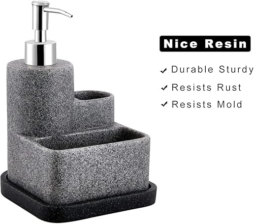 Miniatura 7 de ZCCZ Dispensador de jabón negro con soporte para esponja, dispensador de jabón de cocina, organizador de esponja y soporte para cepillo 3 en 1,