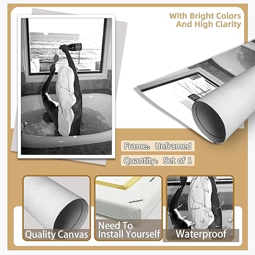 Miniatura 7 de Pósteres de moda en blanco y negro divertido para mujer bebiendo vino en la bañera, arte de pared Funky Girl, decoración de habitación de moda,