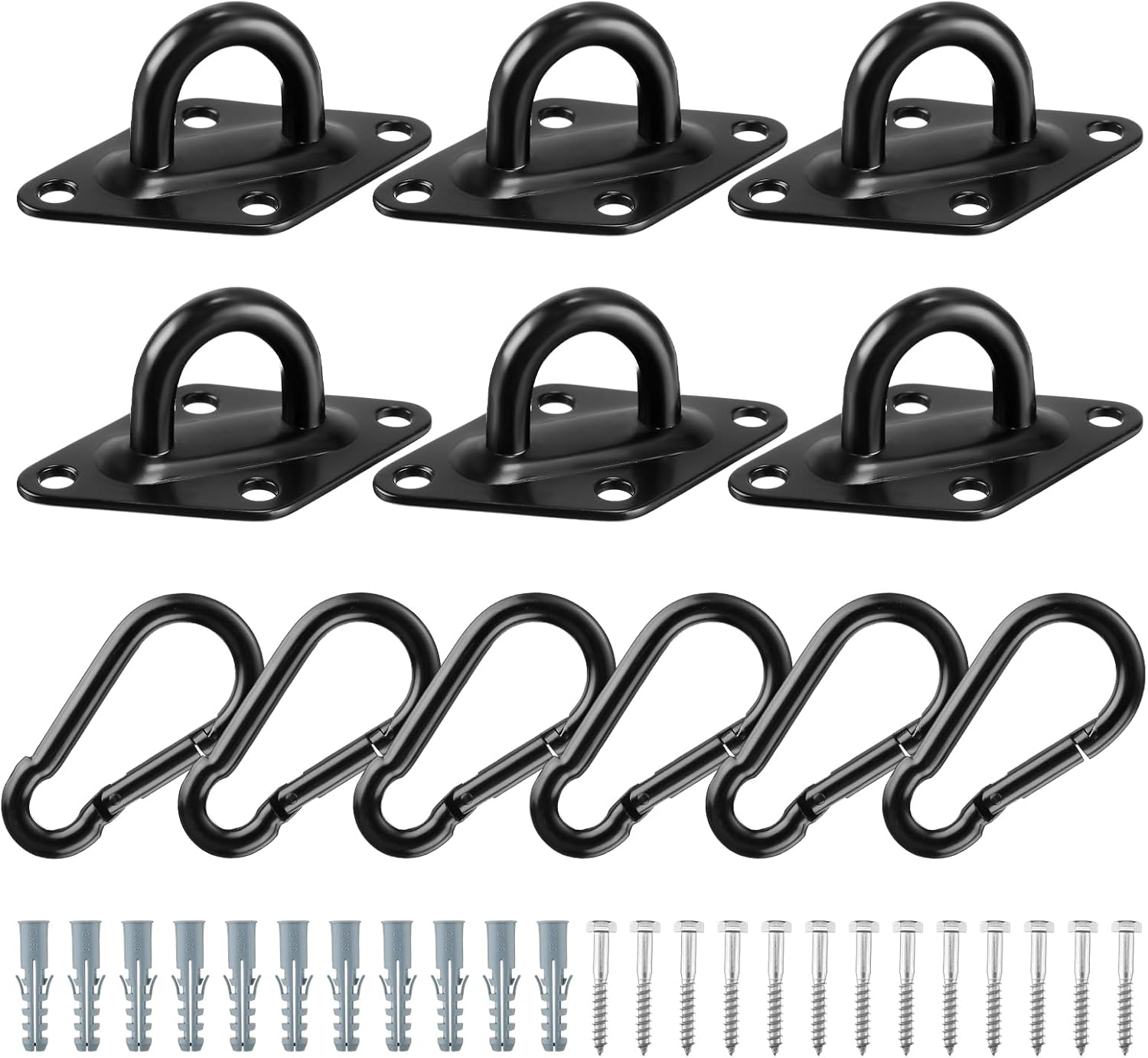 JaGely 6 Pcs 5100lbs Capacity Hammock Hooks Hanging Kit Hammock Hooks, M10 Stainless Steel Pad Eye Plate Staple Ring Hooks with 10mm Snap Hook for Porch Swing Hanging Wall/Ceiling Mount Indoor/Outdoor