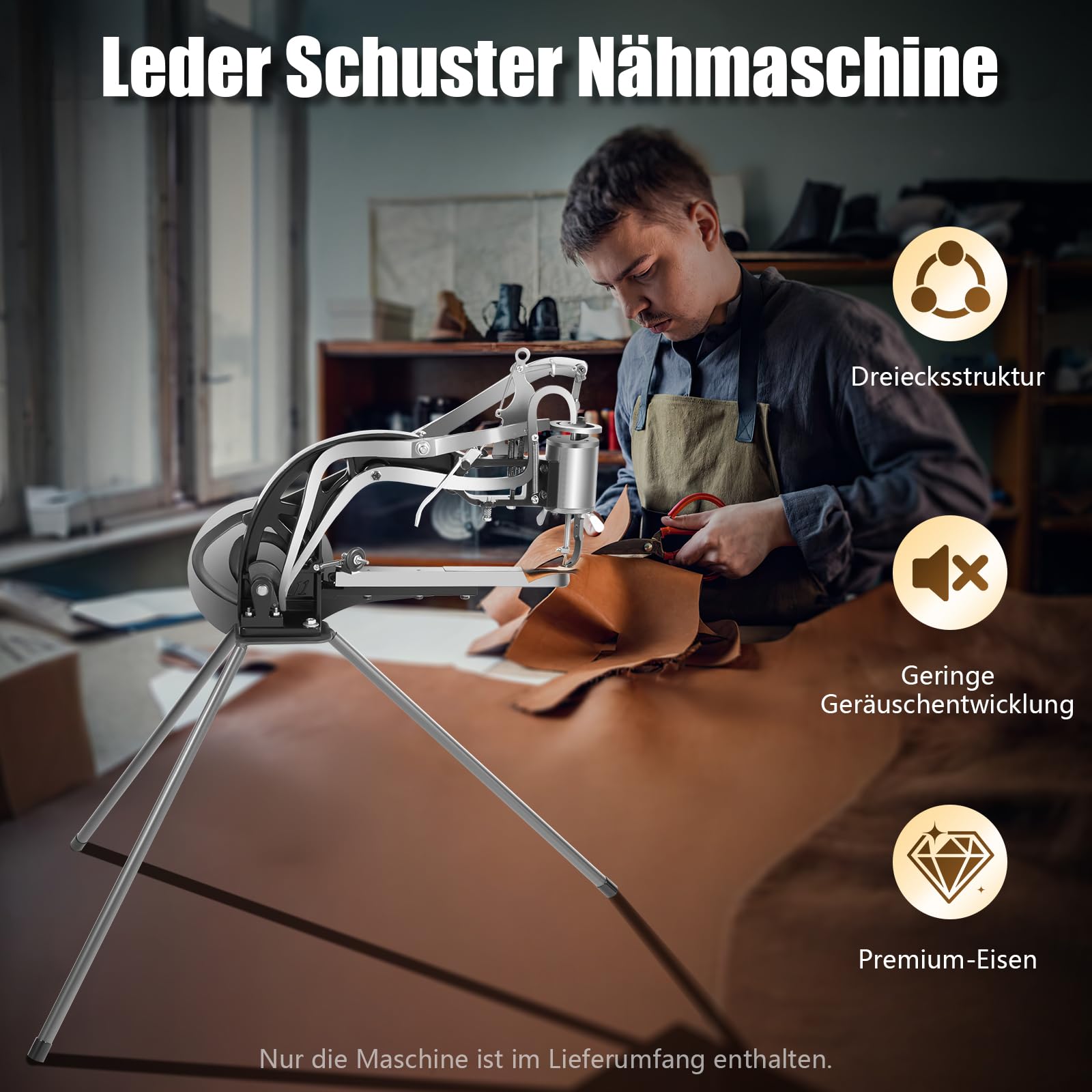 Handkurbel-Ledernähmaschine, manuelle Schusternähmaschine für Leder, Gummi und Segeltuch, max. 6 mm Stichlänge, 6 Lager, 8,2 kg – vielseitige Nähmaschine für Schuhe, Taschen und Zelte