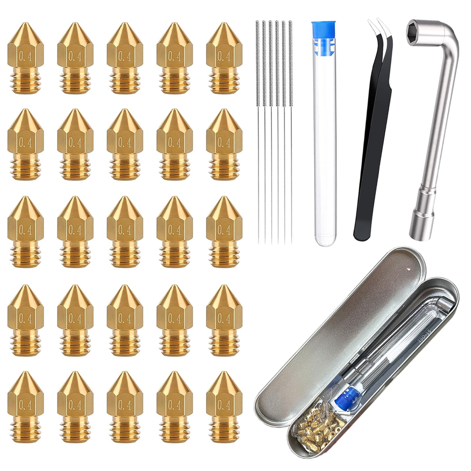 25PCS Ender 3 Nozzles 0.4MM, 3D Printer Brass Hotend Nozzles with Metal Storage Box for Creality Ender 3/Ender 3 Pro/Ender 3 Neo/Ender 5 Pro/Ender 3
