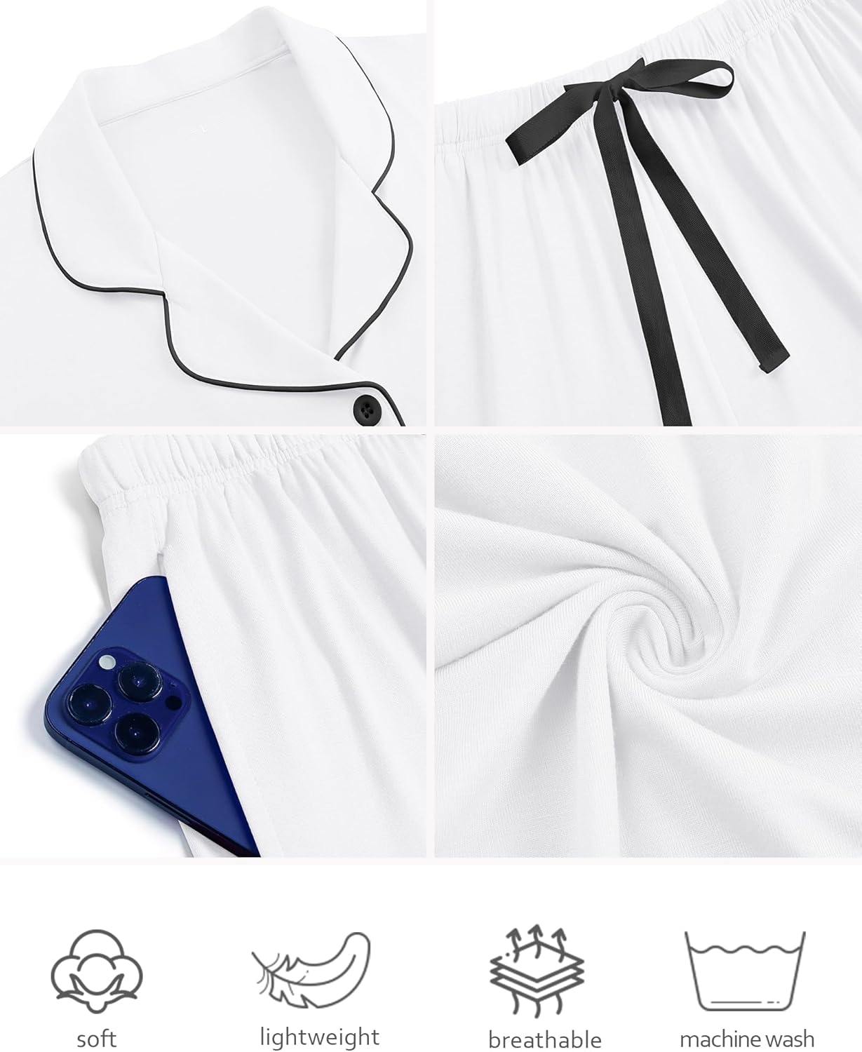 ZMJ Pajamas for Women Set 2 Piece Pj Short Sets Bride Sleepwear Button Up - Image 5